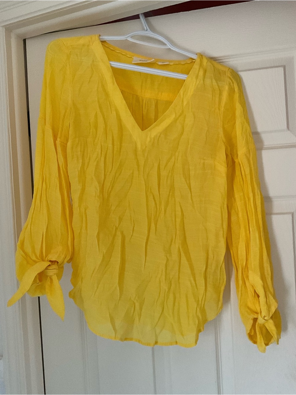 Maeve Sunflower Yellow V-Neck Tie-Sleeve Blouse